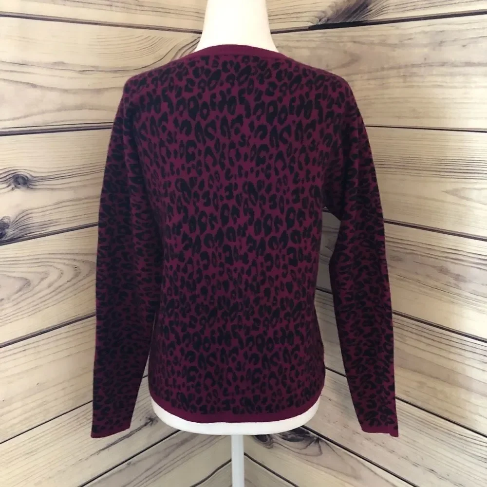 Apt 9. Purple and Black Leopard Print Soft Crewneck Sweater XS